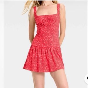 NWT Women’s Wild Fable Red/White Star Print Tie Front Smocked Mini Dress Sz M